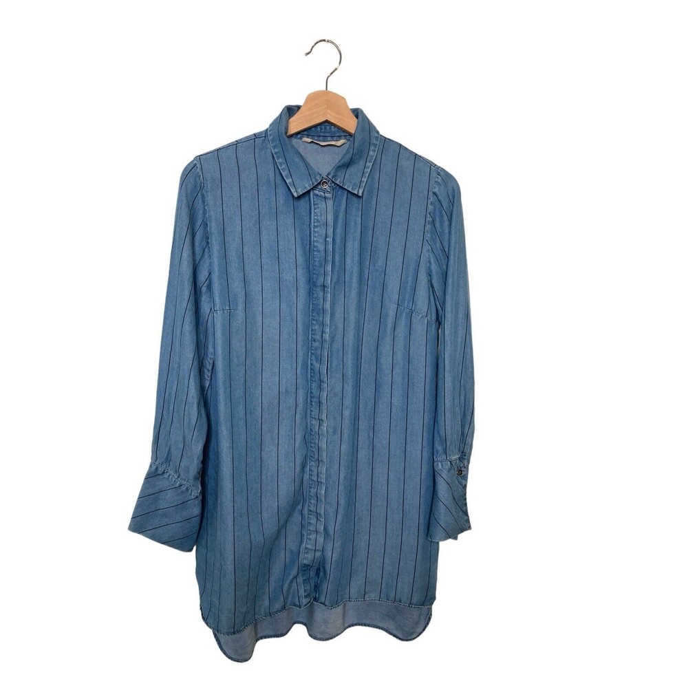 Soft Surroundings Womens Blue Long Sleeve Button-Down Striped Shirt Size Small S